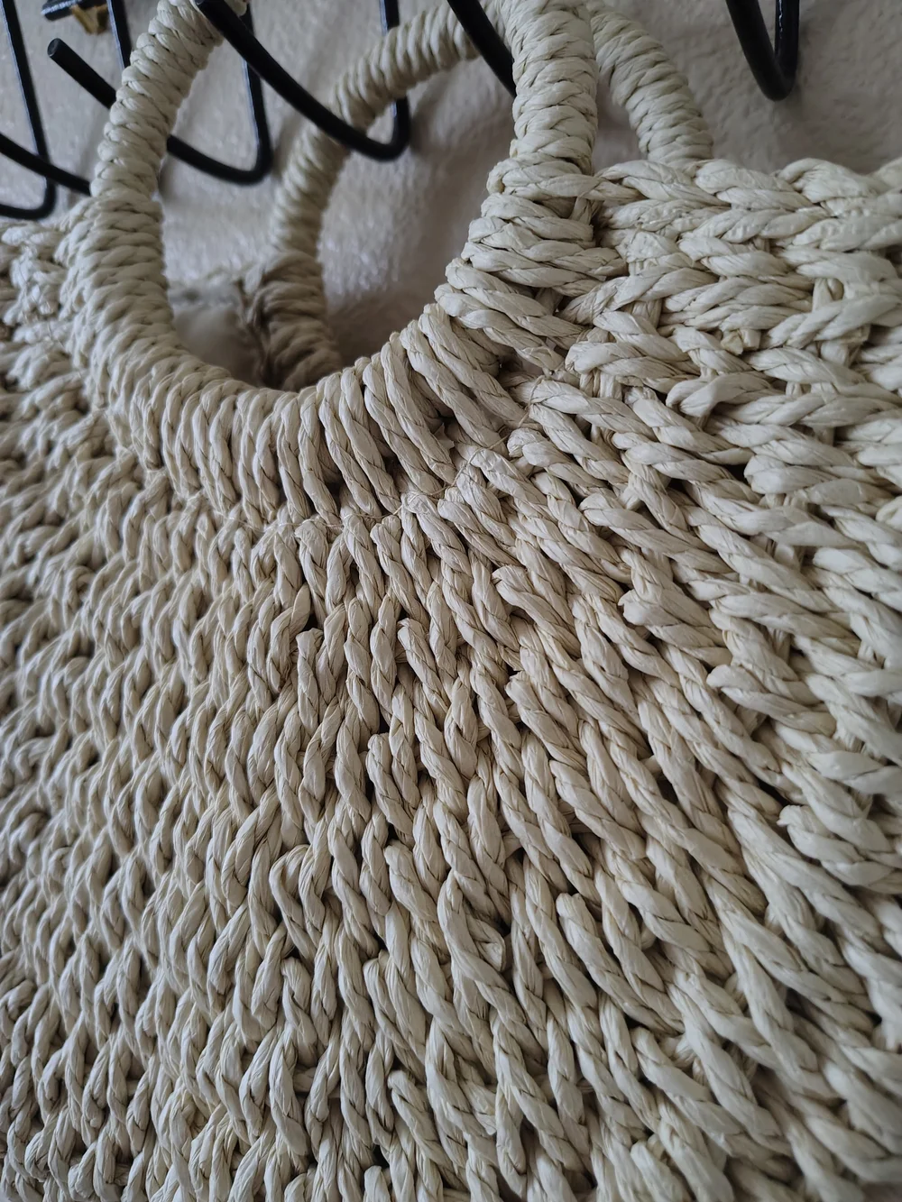 Woven Round Handle Straw Tote Bag in Cream